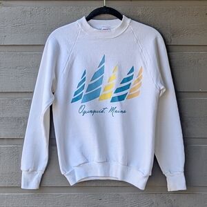 VTG 80s Ogunquit Maine Jerzees By Russell White Crew Neck Sweatshirt Kids Large